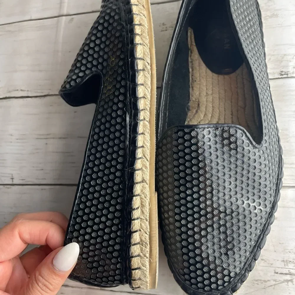 Cole Haan Rielle Perforated Espadrille Slip On Loafer Shoe Faux Patent Leather